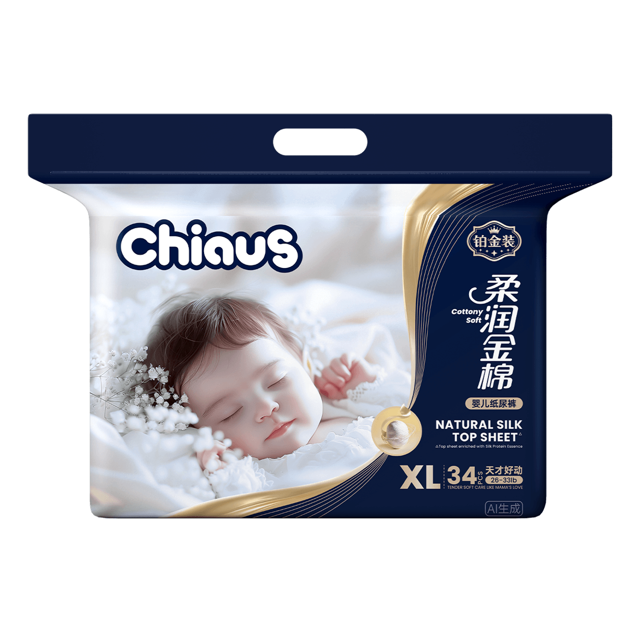 Chiaus Cottony Soft baby diaper retail pack, size XL, front